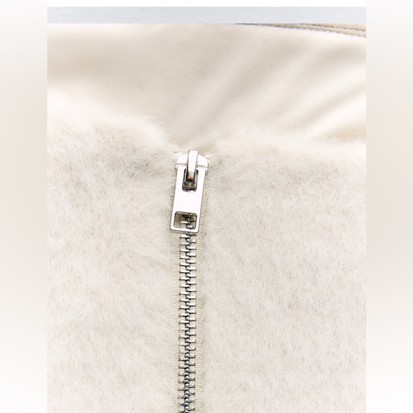 Zara NWT structured fuzzy / furry strapless tube top zipper back - Off white - Picture 8 of 8